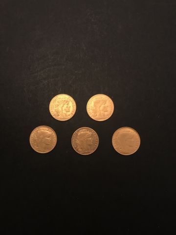 
Five 10 Francs Gold coins MARIANNE/COQ



Lot...