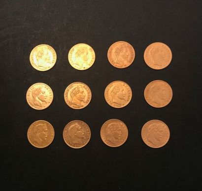 
Twelve pieces 10 Francs GOLD NAPOLEON III...