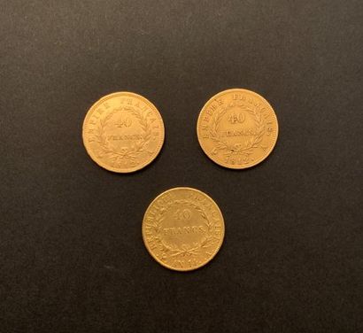 null 
Trois pièces 40 Francs OR NAPOLÉON Ier AN 14 Paris et 1812 Paris (2).



Lot...