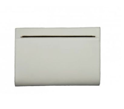 null Evening clutch or shoulder bag, "ROMA" model in smooth light gray leather. The...