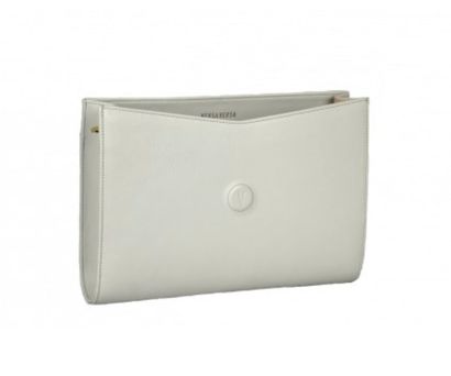 null Evening clutch or shoulder bag, "ROMA" model in smooth light gray leather. The...