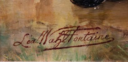 null Léa WAHL-FONTAINE (1867-1940).

Bretonne filant, sur un muret.

Huile sur toile,...