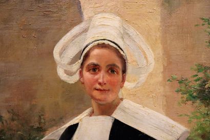 null Léa WAHL-FONTAINE (1867-1940).

Bretonne filant, sur un muret.

Huile sur toile,...