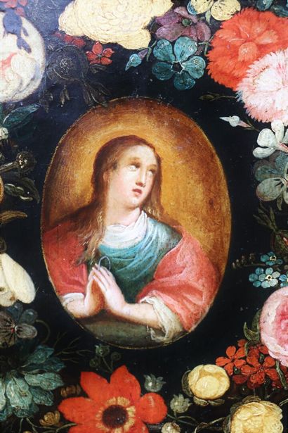 null Ecole flamande du XVIIème siècle.

Sainte femme, dans un médaillon, entouré...