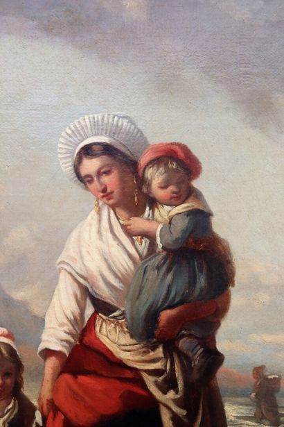null Ecole française du XIXème siècle, G. LESTRE (?).

Femme de pêcheur et ses enfants.

Huile...