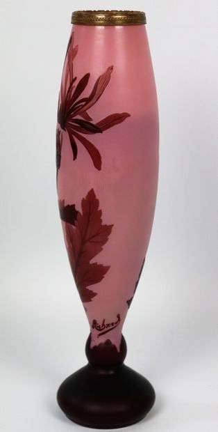 null RICHARD.

Vase en verre multicouches dégagé à l'acide à décor de clématites...