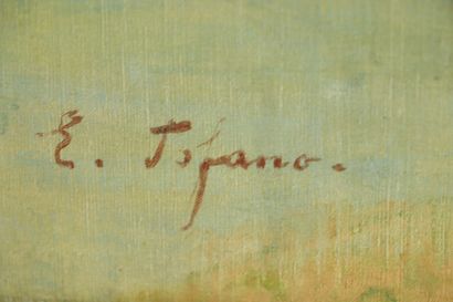 null Edoardo TOFANO (1838-1920).

Elégante cueillant des cerises en bord de mer.

Huile...