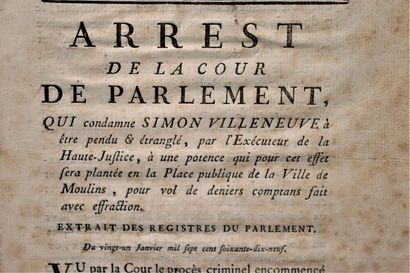 null 
Arrêts de la Cour de parlement.




Exécution sur la Place Publique de Moulins.




XVIIIème...