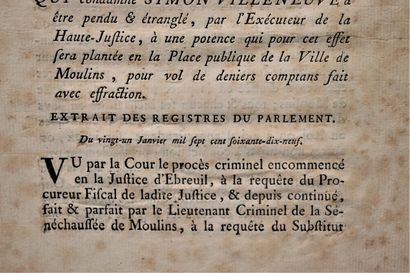 null 
Arrêts de la Cour de parlement.




Exécution sur la Place Publique de Moulins.




XVIIIème...