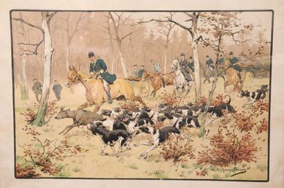 null Georges BUSSON (1859-1933).

The pack chasing a daguet.

Lithograph signed in...