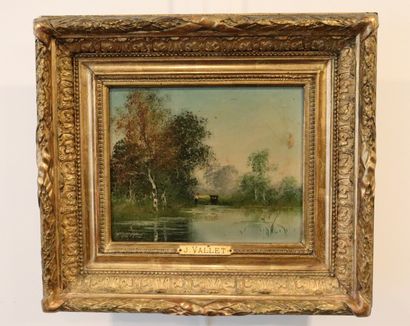 null Jean-Emile VALLET (died in 1899).

Landscape with a fisherman.

Oil on canvas,...