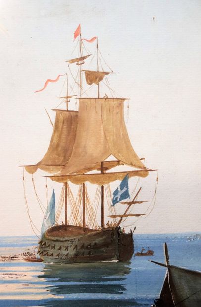 null Ecole napolitaine du XIXème siècle.

Marine devant le Vésuve, avec un arc.

Gouache...