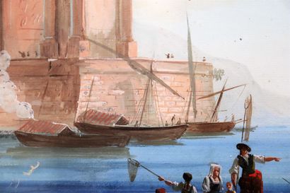null Ecole napolitaine du XIXème siècle.

Marine devant le Vésuve, avec un arc.

Gouache...