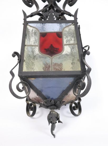 null Lantern and gallows in wrought iron and stained glass.

Around 1900.

H_100...