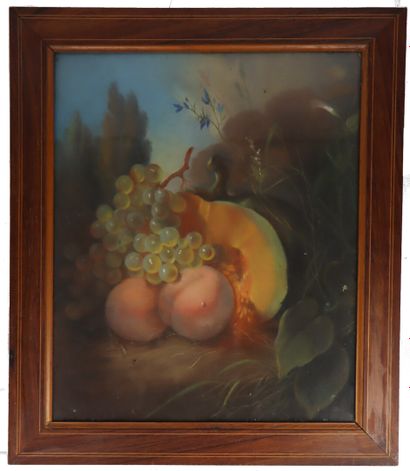 null French school of the 19th century.

Still life with melons, apricots and grapes.

Pastel...