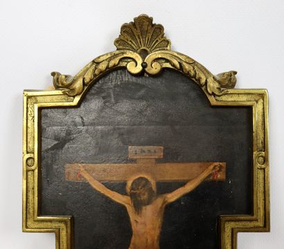 null Crucifixion.

Bénitier en bois peint et bronze doré.

Huile sur panneau, la...
