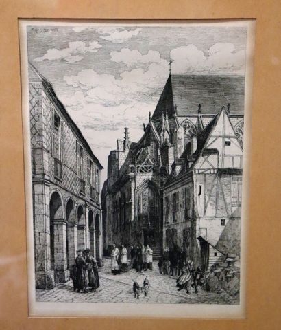 null Armand QUEYROY (1830-1893).

Place des Arcades in Moulins.

Engraving in black.

H_30...