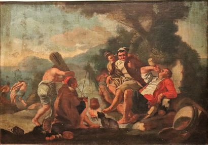 null Italian school of the 17th or early 18th century.

The drinkers.

Oil on canvas,...