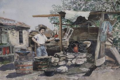 null Charlotte de ROTHSCHILD (1825-1899).

The blacksmith in Italy, near the sea.

Watercolour,...