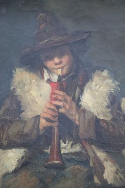null Ecole française du XIXème siècle.

Le jeune berger à la flûte dans l'atelier...