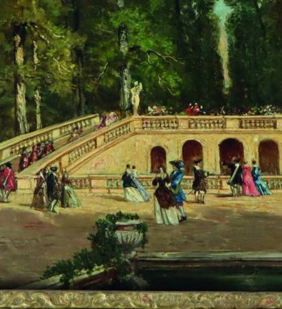 null Auguste de MOLINS (1821-1890).

Au parc, près de la fontaine.

Huile sur panneau.

Signée...