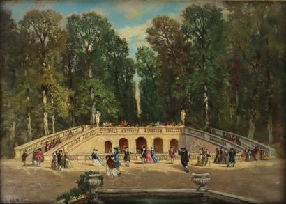 null Auguste de MOLINS (1821-1890).

In the park, near the fountain.

Oil on panel.

Signed...