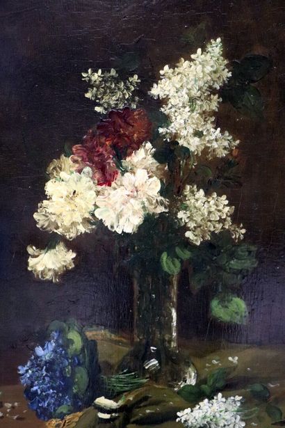 null Alfred ROUBY (1849-1909).

Vase de fleurs, sur un entablement partiellement...