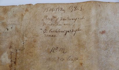 null CHARTE MÉDIÉVALE. Charte latine manuscrite sur parchemin (492 x 207 mm) rédigée...