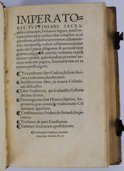 null CODE JUSTINIEN. Imperatoris Justiniani sacratissimi principis, volumen legum....