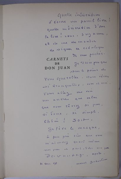 null JOUHANDEAU (Marcel). Carnets de Don Juan. Paris, Paul Morihien, 1947. In-4,...