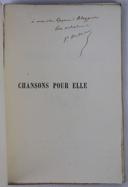null VERLAINE (Paul). Chansons pour elle. Paris, Léon Vanier, 1891. In-12, débroché,...