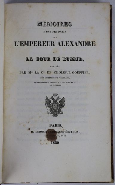 null CHOISEUL-GOUFFIER (Comtesse de). Mémoires historiques sur l'empereur Alexandre...