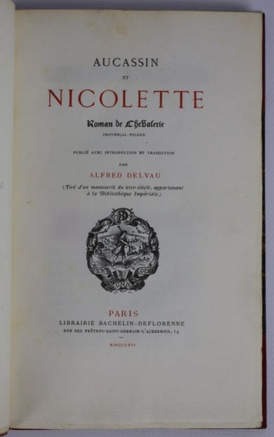 null AUCASSIN et Nicolette. Paris, Bachelin-Deflorenne, 1866. In-8, demi-maroquin...