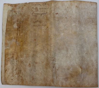 null CHARTE MÉDIÉVALE. Charte latine manuscrite sur parchemin (492 x 207 mm) rédigée...