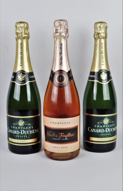 null CHAMPAGNE CANARD DUCHENE (2 bouteilles) ET NICOLAS FEUILLATTE ROSE (1 bouteille).

3...