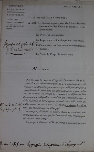 null Ensemble de vingt documents de 1814-1825 dont :

- ordonnance du Roi pour les...