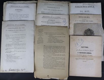 null Ensemble de vingt documents de 1814-1825 dont :

- ordonnance du Roi pour les...