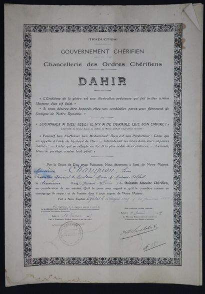 null Diplômes de l'Ordre de l'Ouissam Alaouite Chérifien, Grand Officier.

Diplôme...