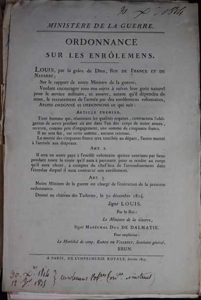null Ensemble de vingt documents de 1814-1825 dont :

- ordonnance du Roi pour les...