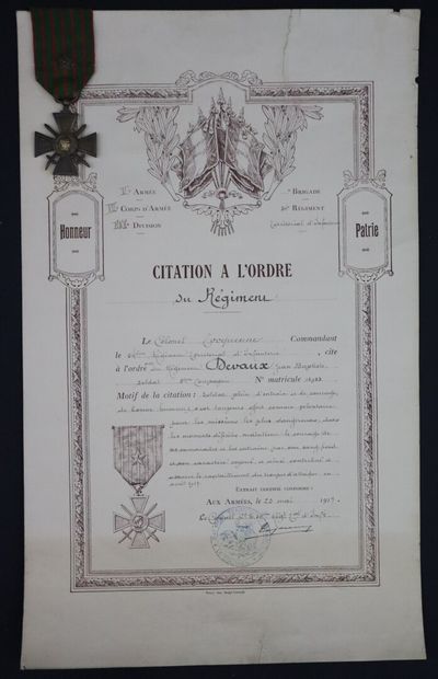 null Citation à l'ordre du régiment avec croix de guerre

54 ème régiment territorial.

...