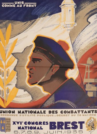 null Affiche du XVIème Congrès National des combattants, Brest le 6-7-8-9 juin 1935...