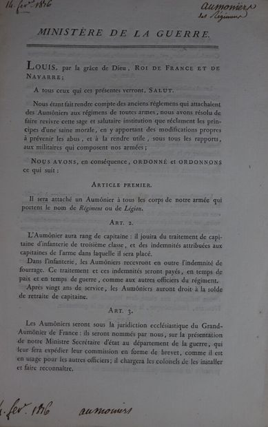 null Ensemble de vingt documents de 1814-1825 dont :

- ordonnance du Roi pour les...