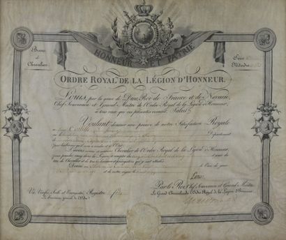 null Diplôme de l' « Ordre royal de la Légion d'honneur », 1820.

Sur papier vélin...