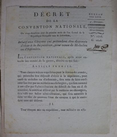 null Ensemble de vingt-deux documents, époque l'An II de la République dont décrets...