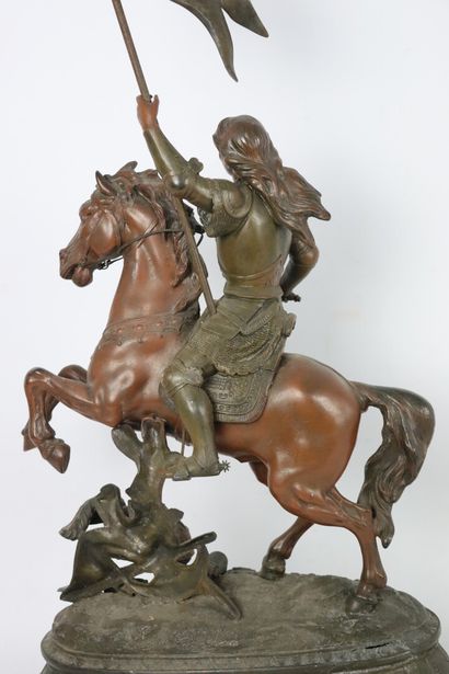 null Ecole française vers 1900.

Jeanne d'Arc sur son cheval au siège d'Orléans.

Sculpture...