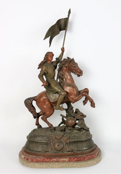 null Ecole française vers 1900.

Jeanne d'Arc sur son cheval au siège d'Orléans.

Sculpture...