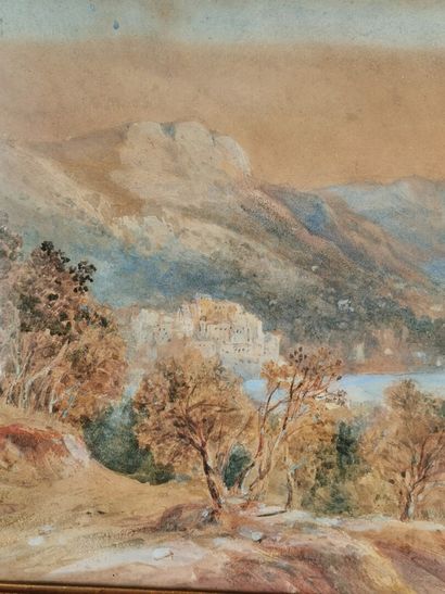 null Félix FOUILHOUZE (1800-1885).

Lac dans les Vosges.

Aquarelle sur papier, signée...