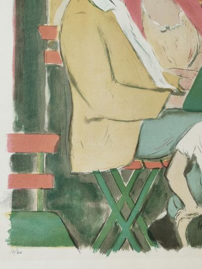 null Georges DESSOUSLAVY (peintre suisse, 1898-1952).

Terrasse en bord d'étang.

Lithographie...