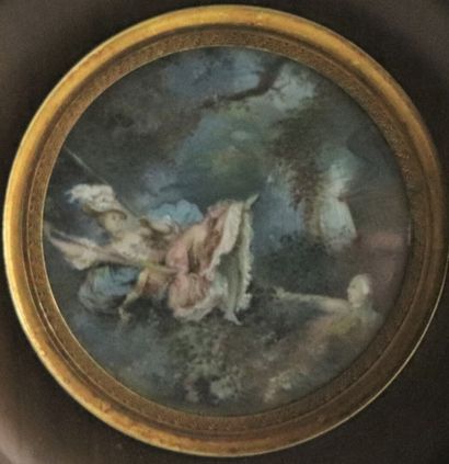 null Jean-Honoré FRAGONARD (1732-1806), d'après.

L'escarpolette.

Miniature sur...