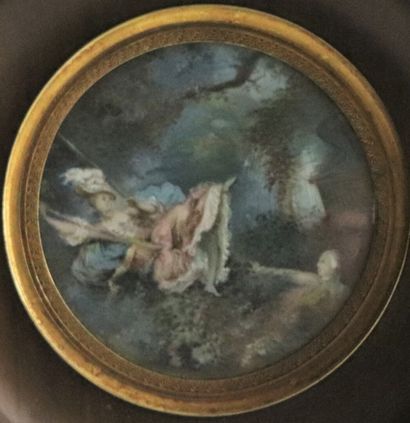 null Jean-Honoré FRAGONARD (1732-1806), after.

The escarpolette.

Miniature on ivory....